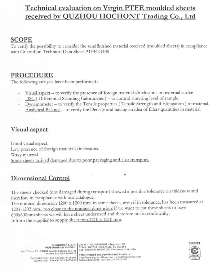 Product Testing Report of European Fluoro Material Research Center